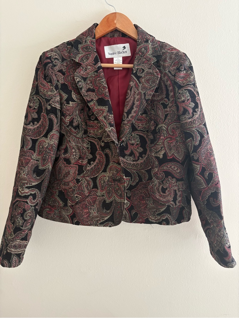 Stanley Blacker Burgundy Paisley Tailored Blazer